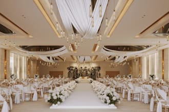 design a stunning wedding stage, led wedding backdrop, runaway stage rendering