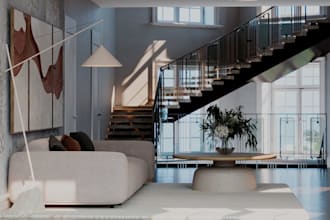 design 2d floor plan to stunning interior layout, living space, basement render