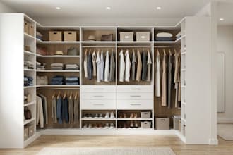 design walk in closet, wardrobes, and cabinet interiors in 3d render