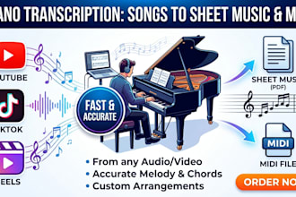 transcribe songs from youtube,tiktok,reels into piano sheet music,midi, and pdf