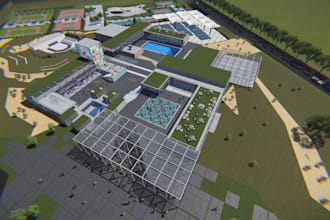 produce 3d modern recreational center from master plan for municipal development