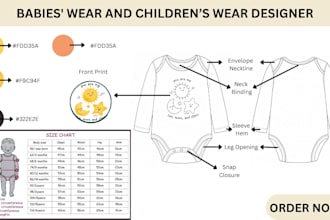 babies wear, kids wear, childrenswear clothing tech pack design for production