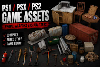 create low poly 3d ps1 psx ps2 game assets props weapons and objects