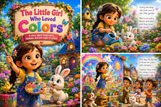 create consistent character childern story book illustrations for kdp print