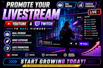 promote your youtube and twitch livestream to real viewers