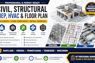 civil, structural engineering mep, hvac floor plan in maryland virginia pa tn wi