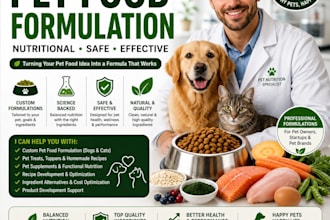 develop custom pet food formulation, supplements and nutrition recipes
