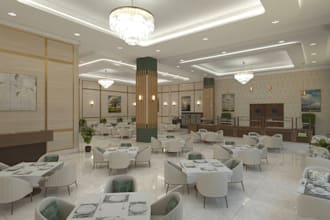 design 3d restaurant interior, pizza cafe wine bar bbq convenience store bakery