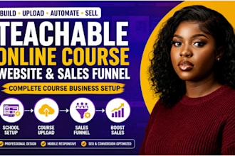 design teachable online course website school online course upload, sales funnel