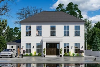 makeover old house exterior, 3d mansion sketchup model, modern georgian property