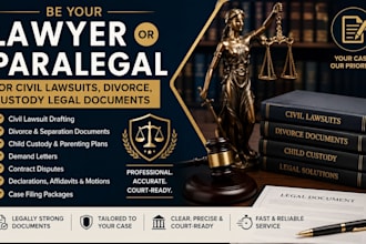 be your lawyer or paralegal for civil lawsuits, divorce, custody legal document