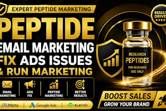 setup peptide email marketing, fix peptide ads issues and run peptide marketing