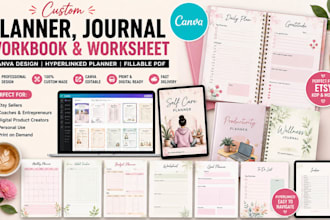 design printable and editable journal, planner, workbook, canva notebook design
