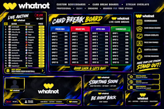 design custom whatnot scoreboards, card break boards and stream overlays