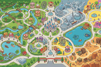 create theme park wayfinding, trail, guest navigation and park map