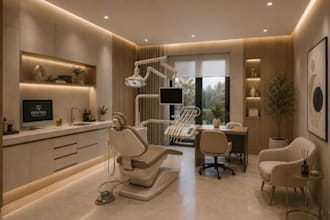 produce 3d medical center, pharmacy shop interior design, clinic exterior render