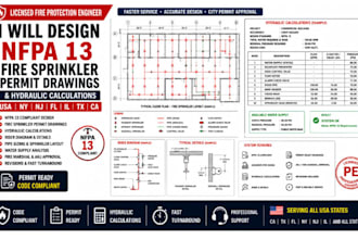 usa ca tx fl ny nj  nfpa 13 fire sprinkler permit drawings hydraulic calculation