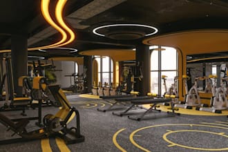 refurbish fitness center interior, gymnasium sport facility, 3d multi use court