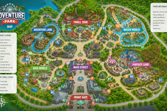 design custom amusement park maps, theme park maps and visitor maps