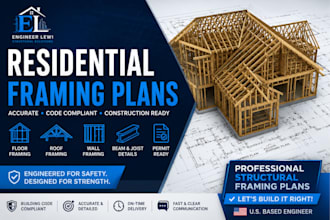 create residential house framing plans, roof, floor framing drawings