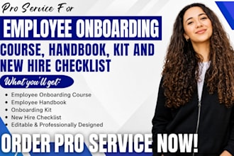 create employee onboarding course, employee handbook, kit and new hire checklist