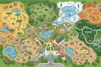 create theme park, zoo wayfinding, water park isometric and garden maps
