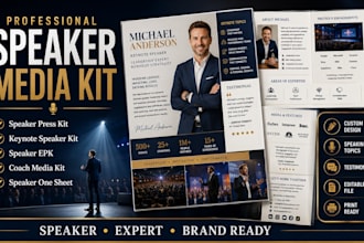 design a professional speaker media kit, speaker press kit, and speaker epk