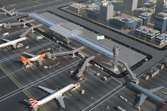 design 3d airport terminal, facades and architectural visualization