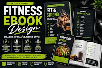 design editable canva ebook, fitness ebook, workbook and PDF