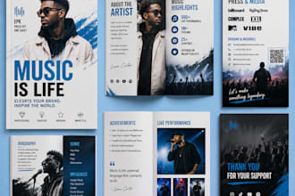 create an epk design, band press kit and one sheet for event flyer, music kits
