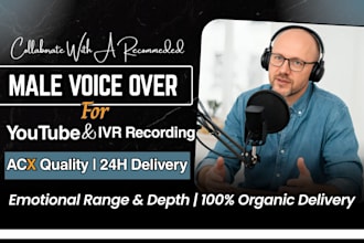 record energetic male voiceover for youtube, IVR voice over, ads or elearning