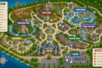 create custom theme park map, amusement park map, and attraction guides