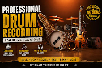 perform acoustic drum kit, djembe, conga, bongo, cajón, tabla and bodhrán