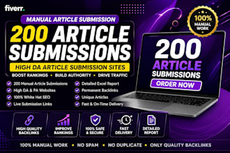 200 manual article submissions on high da pa websites