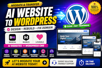 migrate transfer base44 manus lovable ai website design to wordpress fix domain