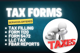 prepare, amend irs form 5471, 5472, fbar, and fatca 1120, tax return as CPA