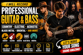 record guitar and bass for country, rock, metal and oriental music