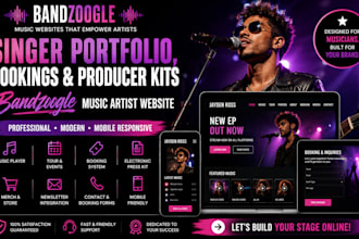design singer portfolio bookings producer kits bandzoogle music artist website