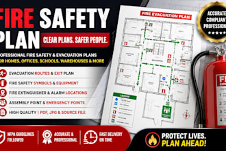 create evacuation plan, fire safety plan, fire escape plan and floor plan