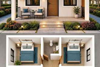 design tiny house, cabin, container house and small house in 3d