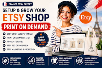 setup france etsy shop print on demand product listing, etsy seo etsy marketing