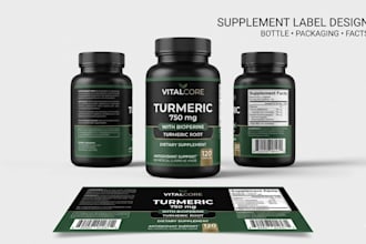 design supplement label, bottle packaging and nutrition label