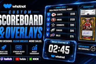 whatnot card break scoreboard  overlay design