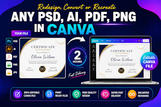 redesign, convert or recreate your ai, psd, pdf, png graphic in canva in 2 hrs