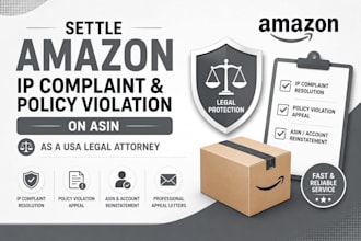 settle amazon IP complaint and policy violation on asin as a USA legal attorney