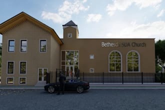 create 3d church interior and exterior, floor plans, and worship spaces