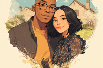 realistic family portrait, couple art