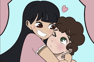 draw a cute cartoon couple portrait digital illustation