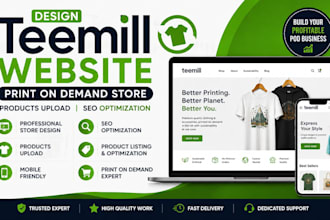 design teemill website print on demand products upload SEO optimization store