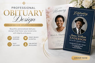 design obituary program, funeral flyer, memorial brochure, bifold memorial card